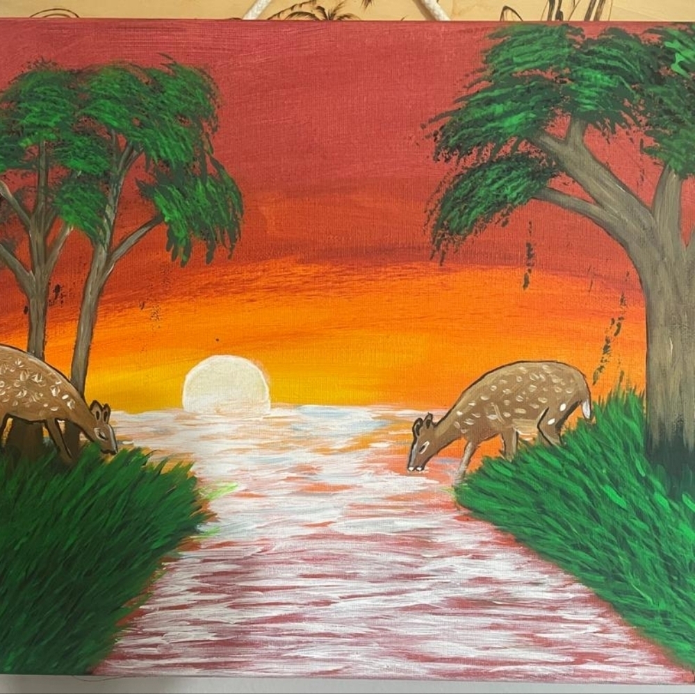 Wall Art painting forest landscape animals 18" x 24 inches
